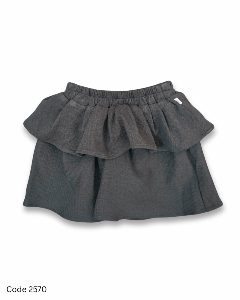 Girls floral print top with full sleeves and elastic neck, paired with layered black skirt with elastic waist