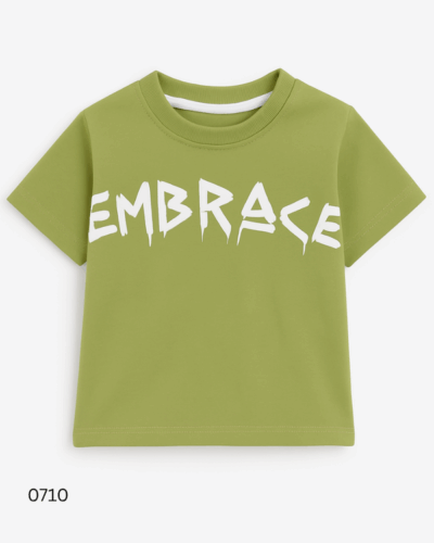 Sage green toddler boys t-shirt with bold white graphic print